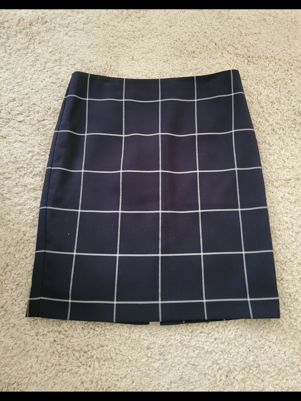 Ann Taylor Navy Pencil Skirt with White Windowpane Grid